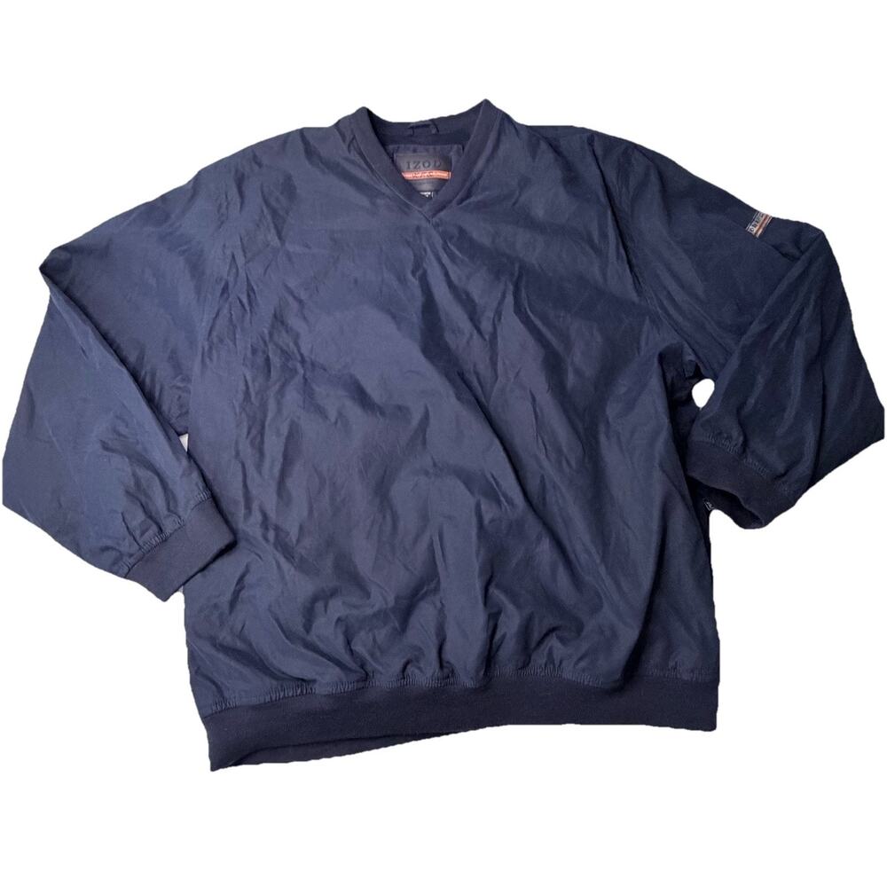 Izod XFG V-Neck Mesh Lined Navy Windbreaker Jacket Men's LG Golf Outdoor Pockets